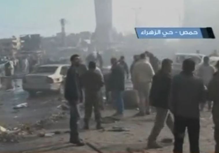 Scene two bomb blasts in the Syrian city of Homs