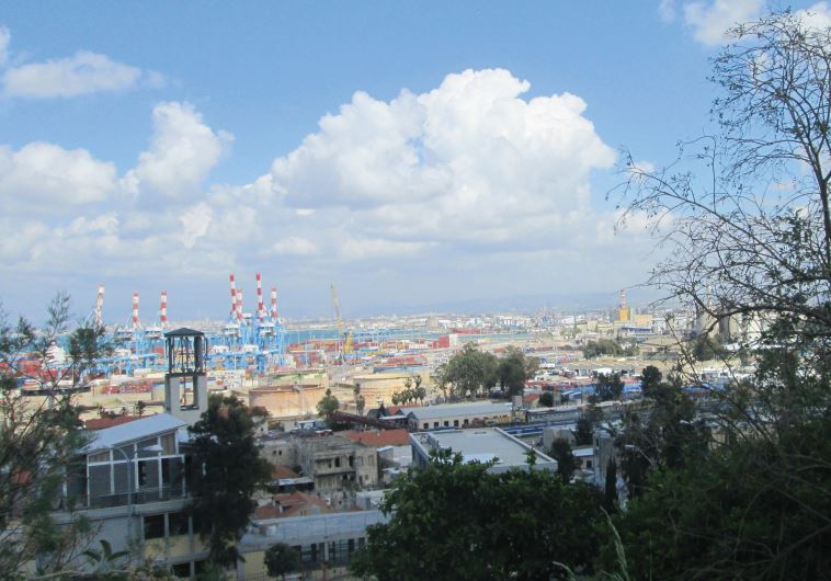 Industrialized Haifa Bay, the potential ‘Israeli Riviera,’ seen from the lower slopes of Hadar