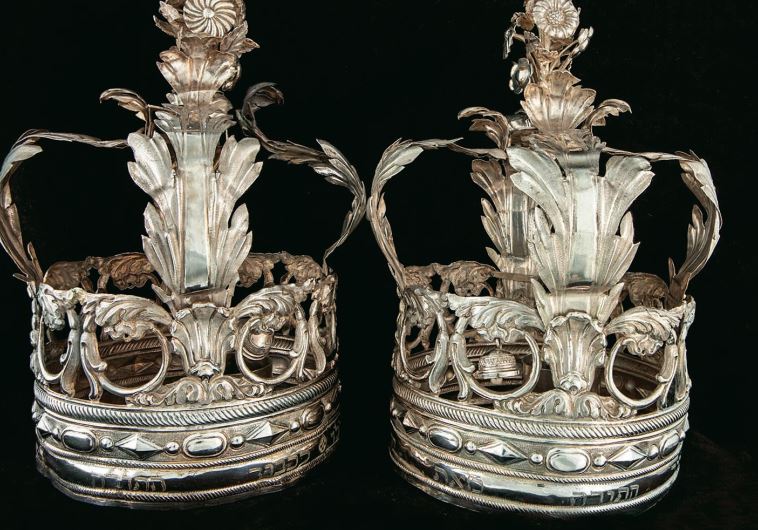 Torah Scroll finials from Vercelli, Italy, dating to 1874