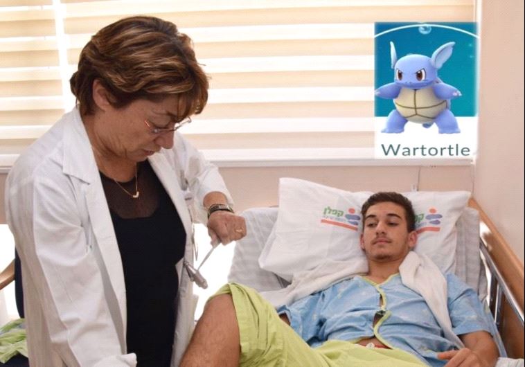 Assaf Ben Guzi is examined by Dr. Ronit Gilad, head of the Department of Neurology at Kaplan. Ben Guzi nearly drowned trying to catch a pokemon.
