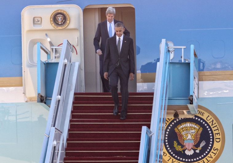 US President Barack Obama and Secretary of State John Kerry land at Ben Gurion Airport.