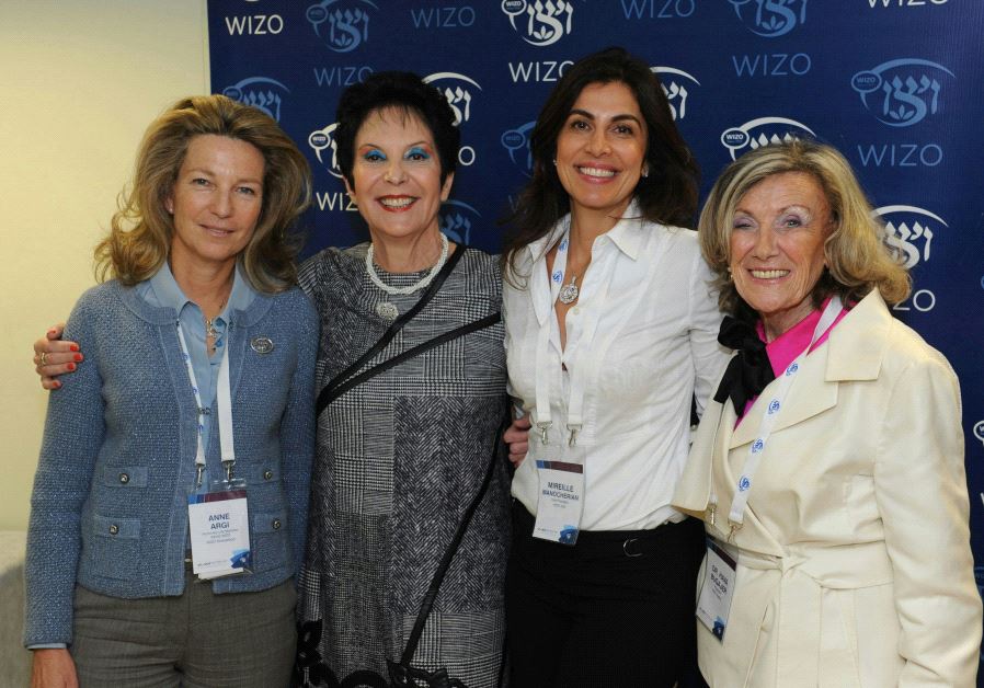 WIZO representatives in the U.N. with Prof. Rivka Lazovsky. Left to right: Dr. Hava Bugajer, president of WIZO Austria, Mirelle Manocherian, vice president of WIZO U.S., Prof. Rivka Lazovsky, chairwoman of world WIZO, and Anne Argi, honorary member of WIZO Switzerland.