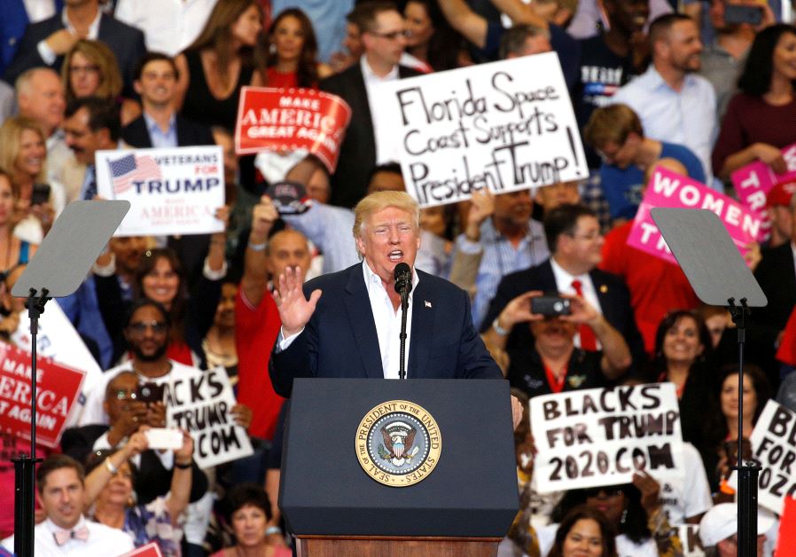 US President Donald Trump speaks during his "Make America Great Again" rally at Orlando Melbourne International Airport in Melbourne, Florida, U.S. February 18, 2017