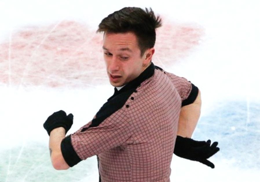 ISRAEL FIGURE SKATER Alexei Bychenko competes in the men’s short program at the ISU World Championships yesterday in Helsinki. (