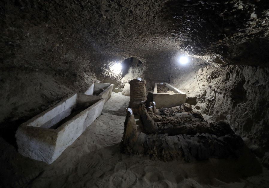 A number of mummies are seen inside the newly discovered burial site in Minya, Egypt May 13, 2017