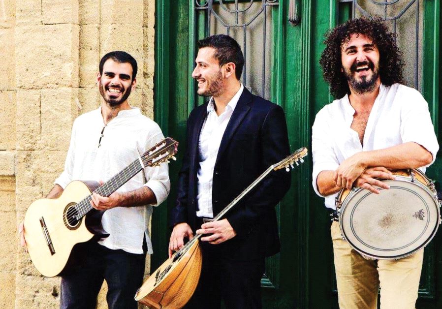 Trio Drumbouki, left to right: guitarist Dudi Shaul, bouzouki player George and drummer Petros Kkallis