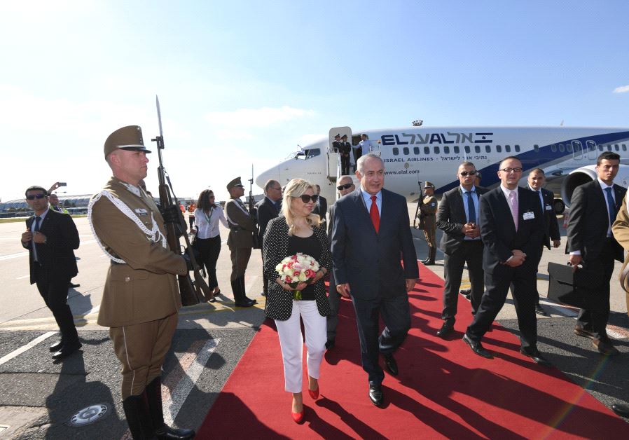 Prime Minister Benjamin Netanyahu and his wife Sarah Netanyahu land in Budapest 